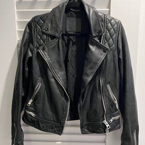 All Saints Women's Cargo Quilted Leather Biker Jacket | US 2